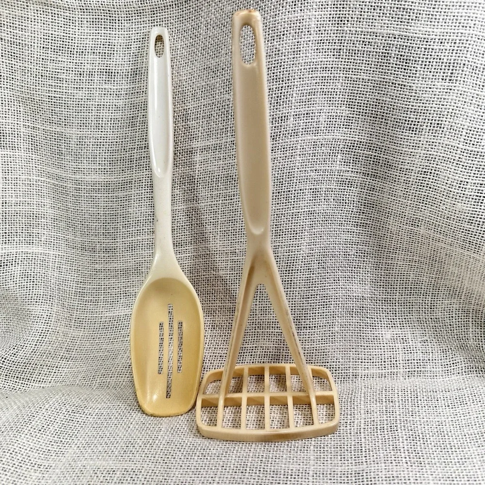 Foley Slotted Spoon & Potato Masher Beige Nylon‎ Kitchen Utensils Made in USA